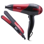 Geepas 2-in-1 Hair Dryer & Hair Straightener Combo Set | 2200W Hair Dryer with 2 Speed & 2 Heat Settings, Cool Shot Function| 35 W Hair Straightener with Ceramic Plates, PTC Heater, 360°c Swivel Cord