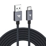 Cable USB C 3M, Cable USB Type C Charge Rapide 3A QC 3.0, Cable Chargeur USB C USB2.0 Nylon Tressé pour iPhone 15/15 Pro, Samsung Galaxy s21/s20/s10/s9/s8, Huawei P30/P20, Xiaomi-Gris Sidéral