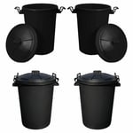 4 x Large Plastic Dustbins With Lids 50L Kitchen Bin Garden Waste Storage Black