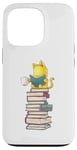 Coque pour iPhone 13 Pro Kawaii Cat Reading Book Stack Cute Bookworm T-shirt graphique