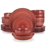 vancasso Bonbon Dinner Set, 24-Pieces Dinner Sets for 6 People, Double-Sided Handpainted Swirls Plates and Bowls Set, Include Dinner Plates, Dessert Plates, Pasta Bowls and Cereal Bowl, Red