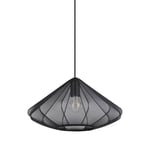 EGLO Suspension luminaire Dolwen, lampe à susprendre pour table à manger, lustre chambre et salle à manger, abat-jour japonais en tissu et métal noir, douille E27, Ø 42,5 cm