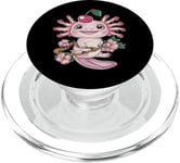 Axolotl kawaii aux cerises et fleurs de cerisier sakura PopSockets PopGrip pour MagSafe