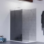 Paroi de douche miroir effet fumé 120+40 cm psyche avec volet pivotant - Verre 8mm