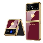 COQUE Galaxy Z Flip 4 5G,étui pour téléphone Portable Ultra Mince en Verre 9H Peinte Brillante,Housse de téléphone Pliable pour Samsung Galaxy Z Flip 4 5G-Amour Rouge