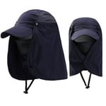 Utomhus UV-solskydd vandringskeps nackskydd flik bred brätte hatt sommar Navy Blue