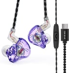 USB C in Ear Monitor, Écouteurs filaires USB C, Pilote Dynamique IEM de 10 mm avec câble détachable pour chanteurs, Musiciens, audiophiles (Violet, USBC avec Micro)