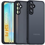 COPIKE Coque pour Samsung Galaxy S24 FE 5G avec Protection Caméra et 2 Pièces Verre Trempé, Étui Arrière Translucide Givrée Mince Antichoc, Anti-Empreintes Digitales Housse, Noir Mat