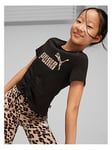 Puma Girls Ess+ Animal Knotted Tee - Cream, Black/Animal Print, Size 15-16 Years