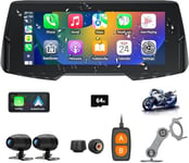 Spedal NaviCam CL876 Motorcycle CarPlay with Dash Cam Front and Rear, 6.86 Inch Wireless CarPlay ＆ Android Auto Screen, 1080P Dual Cameras, TPMS, Siri & Google Voice Control (64G TF Card Include)