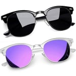 Joopin Mode et Classique Lunettes de Soleil Femme Polarisée Demi-Cerclée et Lunette de Soleil UV400 Effet Miroir Violet Noir pour Voyage