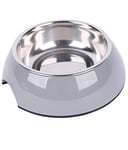 Dehner Gamelle pour Chien et Chat - Diamètre : 22 cm - Hauteur : 6 cm - 700 ML - Mélamine - Acier Inoxydable et Caoutchouc - Gris