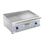 Royal Catering Dobbelt stegeplade - 75 cm rillet/glat 2 x 3.200 W