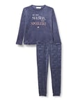 Women'secret Women's Long-sleeved pyjamas and trousers skinny print in single jersey with saying of The blonde neighbours, lightblue, S