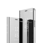 MRSTER Samsung A30 Miroir Housse Coque Etui à Rabat, Mirror Smart View Standing 360° Protecteur Etui Coque pour Samsung Galaxy A20 / Galaxy A30. Flip Mirror: Silver