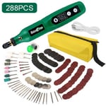 Mini perceuse sans fil aste USB,stylo de gravure sans fil aste avec LED,outil distant Dremel,perceuse électrique,accessoires de meulage - Type Green-288PCS