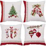 Housse Coussin Noel 45x45cm Lot de 4 Housse de Coussin Deco Noel Coton et Lin Décoratif Taie d'oreiller pour Chambre, Nanapé, Chaise, Lit Decoration