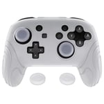 playvital Samurai Edition Ergonomic Silicone Skin Protective Case for Nintendo Switch Pro Controller, Soft Anti-slip Controller Grip Protector for Switch Pro with Thumb Grip Caps - Clear White