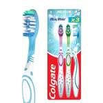 Colgate Max White Toothbrushes, Teeth Whitening Toothbrush with Polishing Star, Medium Manual Toothbrush, Assorted Designs, Adult Toothbrush Multipack, 3 Pack