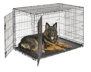 New World B48DD Cage pour chiens de petite taille, ment améliorée, 121,92 cm, double porte, comprenant un plateau étanche, des pieds protégeant le sol