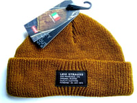 LEVI'S Cropped Mustard Fishermans 100% Virgin Wool Dockyard BEANIE Hat Adult