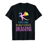 Cute Dragon Girl Loves Dragons Wings Fantasy Fire Dragon T-Shirt