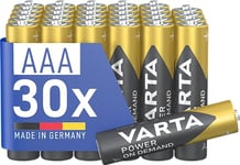 VARTA Piles AAA, lot de 30, Power on Demand, Alcalines, 1,5V, pack de stockage, pour accessoires informatiques, smart home, lampes de poche, Made in Germany [Exclusif sur Amazon]