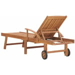 Helloshop26 - Transat chaise longue bain de soleil lit de jardin terrasse meuble d'extérieur avec coussin crème bois de teck solide - Bois