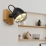 Etc-shop - Applique murale chambre lit lampe de lecture rétro lampe de salon en bois avec spot mobile, métal, chrome noir, 1x E14, LxH 20x20 cm