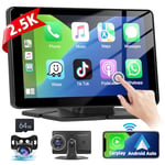 Podofo sans Fil Apple Carplay Autoradio Portable Android Auto avec Dash Cam, 7" Poste Radio Voiture avec Caméra Avant 4K, Enregistrement Boucle, Bluetooth, Mirror Link, GPS - Monté Tableau Bord