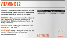 Vitamin B12 1000mcg 90 Tabs Reduce Tiredness & Fatigue, Supplement Club, 31/8/23