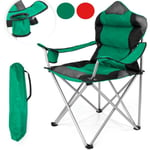 Tresko - Chaise de camping pliante vert jusqu'à 150 kg chaise de pêche, avec accoudoirs et porte-gobelets