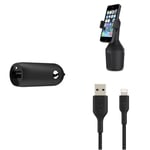 Belkin Premuim Car Bundle(Quick Charge USB Car Charger 18W & Lightning/USB 1m cable & Car Cup Mount)