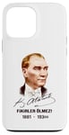 Coque pour iPhone 13 Pro Max Portrait en couleur de la légende turque Atatürk, signature