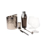 Bundle of BarCraft Gin Glasses, Cocktail Shaker, Muddler Spoon, Dual Bar Measure, Bar Knife and Recipes + Stainless Steel Ice Bucket with Lid and Tongs, 1.5 Litres (2.5 Pints) - Hammered Finish