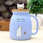 DUKAILIN Espresso Cups 450Ml Ceramic Cat Cup Coffee Milk Tea Cup with Lid and Spoon Breakfast Cup Drink