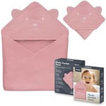 lionelo Muslin Hooded Towel Serviette de Bain bébé en Mousseline avec Capuche pour bébé après Le Bain 80x80 cm, Serviette de Bain Respirante et Douce pour bébé, Tissu 6 Couleurs (Pink)