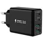 USB C Chargeur, 40W 4 Ports USB C Bloc de Charge Rapide Dual Port PD+QC Multiport Type C Chargeur Compatible avec iPhone 11/12/13/14/15/Pro Max/XS/XR/8/7/Samsung Téléphone/Tablette