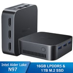 Blackview MP80 Mini PC - RAM 16 Go Stockage 1 To M.2 SSD, Windows 11 Pro, WiFi 2.4G+5G, Intel Alder Lake N97, 3.60 GHz - Noir