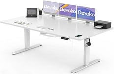 Devoko Bureau Assis Debout Électrique 200×80cm, Bureau Électrique avec Chargeur USB, Organiseur de Câbles et 3 Positions Mémorisables, Bureau Réglable en Hauteur (200×80cm,Blanc)