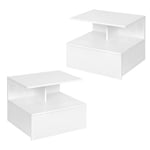 WOLTU Lot de 2 Table de Chevet Suspendue, Table de Nuit Étagère Murale avec Tiroir et Compartiment Ouvert, Meuble Chambre Moderne en Bois, Table de Lit Suspendue, 40x35x31 cm, Blanc, NTS03ws-2