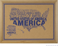 USA Map Cork Board with Wooden Frame 60cm x 40cm with Blue Text Map, 6 Push Pins