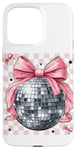 iPhone 15 Pro Max Coquette Pink Ribbon Bow Disco Ball Retro Checkered Board Case