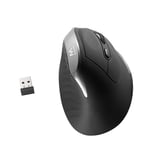 Ewent Souris Ergonomique Verticale USB-A sans Fil, 2.4GHz, avec Nano Récepteur, 800/1200/2400 DPI Ajustables, 6 Contrôles, pour Droitier, PC, Ordinateur, Portable, Mac, Noir - Piles Incluses