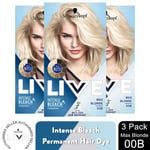 Schwarzkopf LIVE Bleach Permanent Hair Dye, 00B Max Blonde, 3 Pack