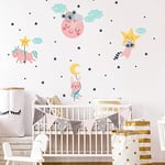 Stickers muraux enfants - Decoration chambre bébé - Sticker mural chambre enfant - Autocollant mural licorne et ses amis dans le ciel étoilé - H60 x L90 cm