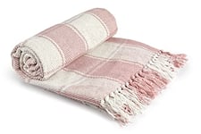 Emma Barclay Frisco - Recycled Cotton Traditional Check Chair Sofa Setee Throw Over Blanket in Blush Pink - 50x60 (127x152cm)