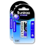 UNIROSS Lot de 2 Packs de 1 Pile Rechargeable RCR123A LIR16340 LITHIUM 650mAh, 12V