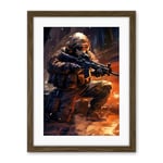 Artery8 Army Warfare Desert Sniper Explosion Flames Oil Painting Soldier Action Scene Artwork Framed Wall Art Print 18X24 Inch