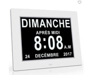 Horloge Calendrier avec Date Jour Heure Grande Alarme Auto Dimming pour Les Personnes agées - Alzheimer et Les Enfants-Blanc